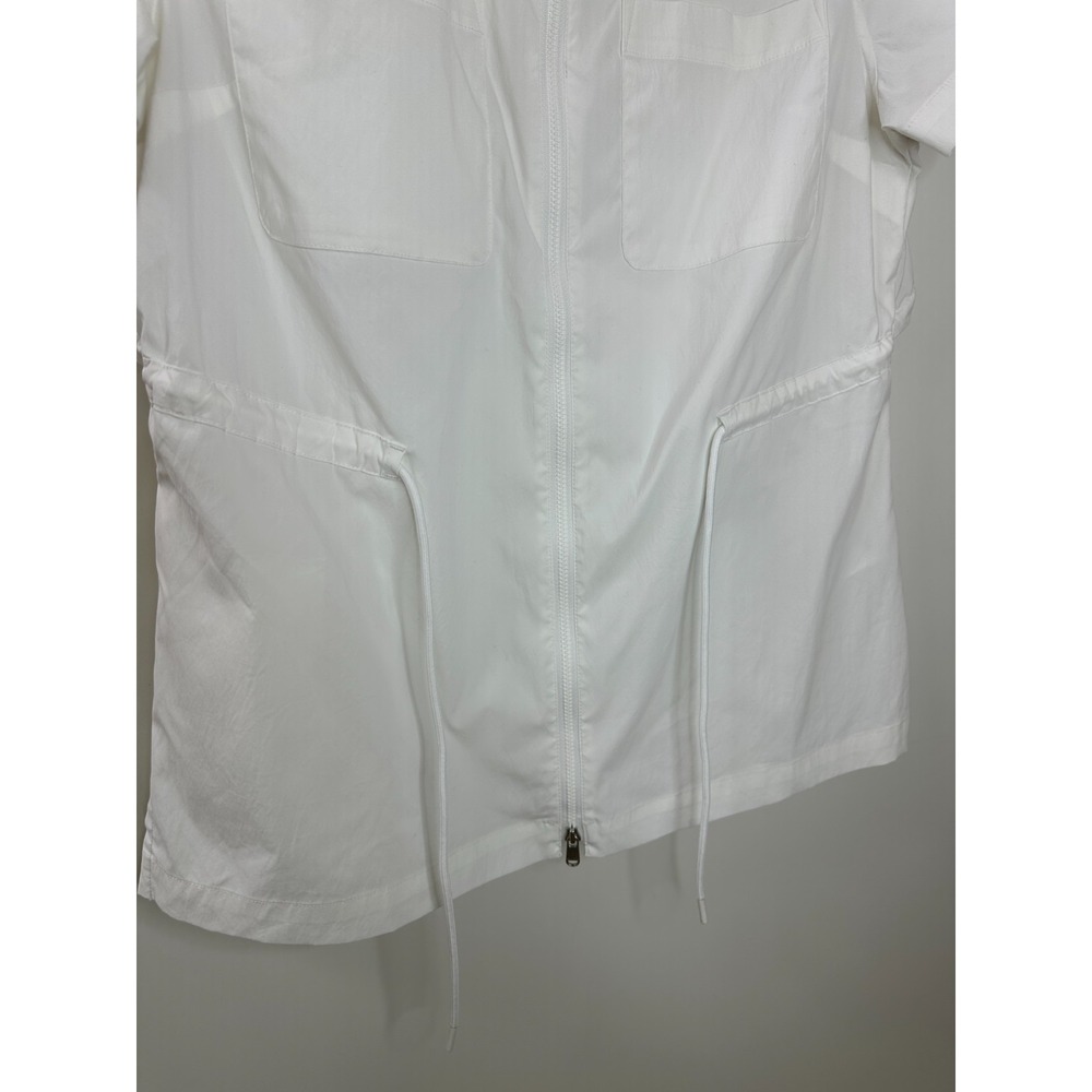 Athleta Advantage Cinch Top White Short Sleeve Full Zip Utility Shirt Small EUC - Picture 6 of 12